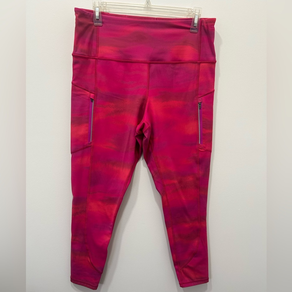 Athleta‎ Leggings Ranier Printed Tight 1X Pink Orange Size Pockets Compression